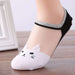Low ankle socks for women featuring a fun cat pattern and transparent design
