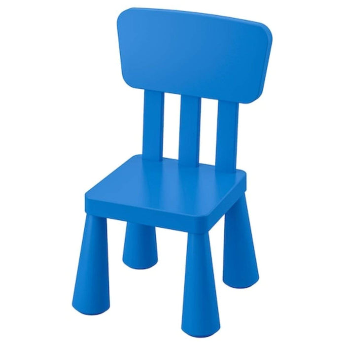 A blue IKEA Children's Chair on a lawn