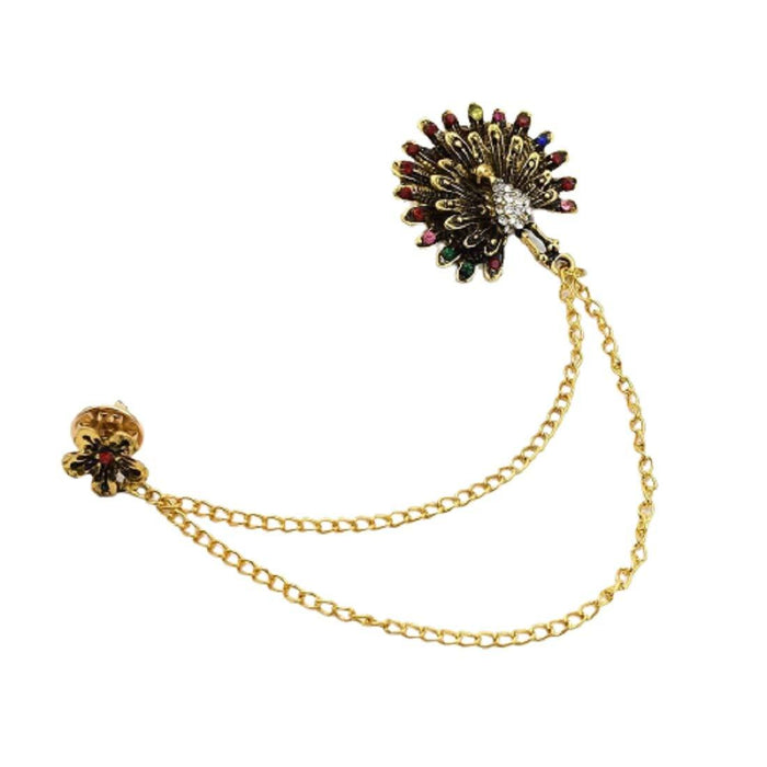 High-end Retro Style Crown Bird Tassel Chain Lapel Pin Angle Wings