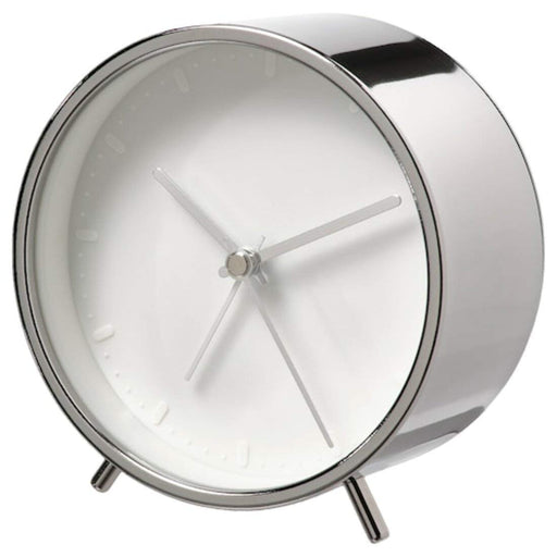 An elegant alarm clock with a sleek metallic finish 40459261