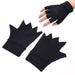 A pair of fingerless gloves with built-in magnets for magnetic therapy, designed to provide relief from arthritis pain and joint discomfort.