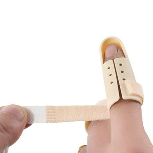 "Plastic hand finger splint with adjustable hook for joint fracture and pain relief"