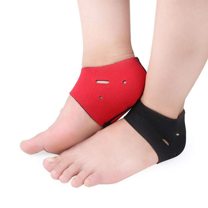 Heel foot pain relief products: A collection of products including an arch support, ankle brace, and heel warm protector.