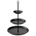 Digital Shoppy IKEA Serving Stand, Three Tiers, Black, A black three-tiered serving stand from IKEA, with neatly arranged plates of desserts and drinks. 40477095