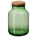 Digital Shoppy IKEA Jar with lid, green/cork, 2.5 l., price, online, storage glass ware,  A green and cork IKEA jar with lid, standing on a wooden shelf with a variety of dry goods inside.  70500787