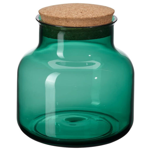 Digital Shoppy IKEA Jar with lid, dark green/cork, 1.7 l, The IKEA jar with lid in dark green and cork, standing on a kitchen counter with the lid removed and displaying its 1.7L capacity.  40500784