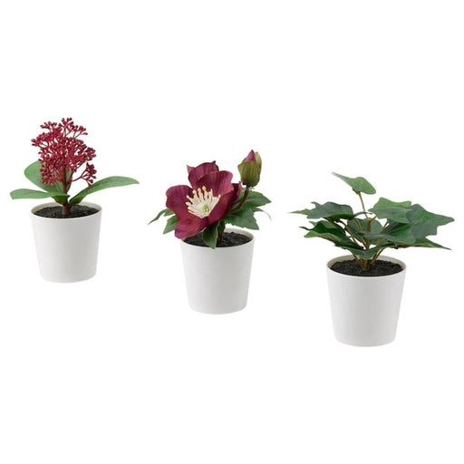 Digital Shoppy IKEA Artificial Potted Plant with Pot, Set of 3, in/Outdoor Green/red, 6 cm (2 ¼ ") 90496633 artificial plant with pot online , natural looking artificial plants ,artificial plant for home decoration, artificial trees with pots