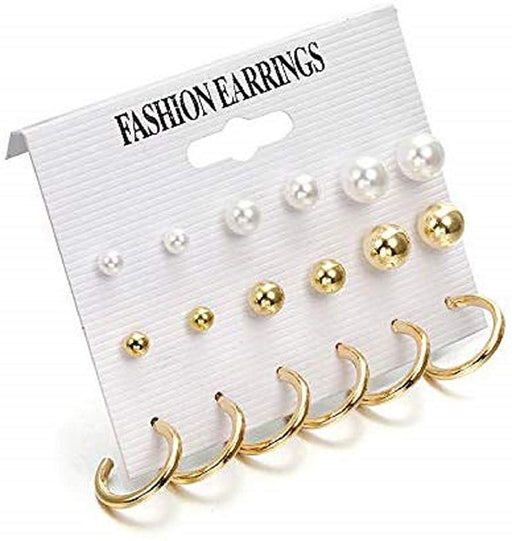 Digital Shoppy Simulated Pearl Fashion Stylish Jewelry Stud Earrings For Women/Girls - 9 Pairs--FREE SHIPPING - digitalshoppy.in