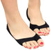 A pair of thin open toe socks for women, lying on a white background. Alt text: "Pair of thin open toe socks for women.