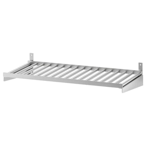 digital shoppy iA stainless steel shelf from IKEA measuring 60 cm in width. The sleek and modern design features a smooth surface with visible steel brackets for support.,  price, online, 40334935, A close-up view of the stainless steel brackets that support the IKEA shelf. The brackets are securely attached to the wall, allowing the shelf to hold a variety of items