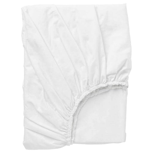 A white fitted sheet with elastic edges, made of soft and durable material, perfect for a comfortable night's sleep-40360533