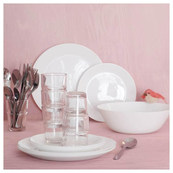 Simple and sleek white opal glass dinner plate from IKEA