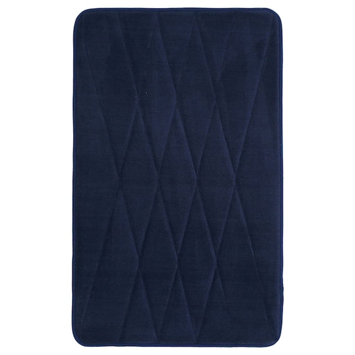 A blue rectangular bath mat with a non-slip bottom.
