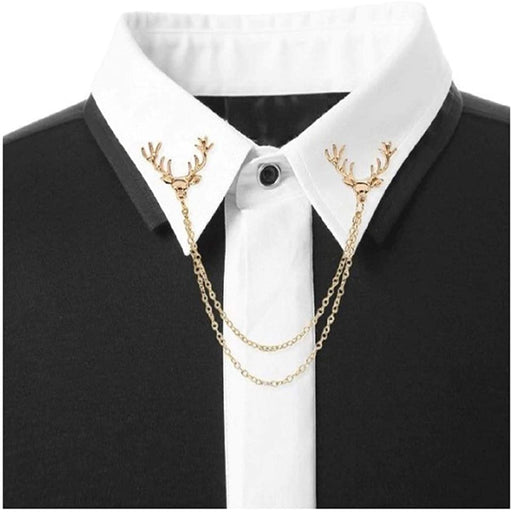 Digital Shoppy Retro Style Trendy Jewelry Deer Head Personalized Brooches Chain Collar Pins for Men and Women