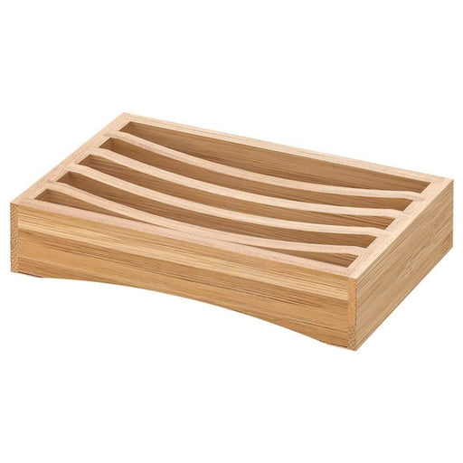 A soap dish made of natural bamboo, featuring a minimalist and eco-friendly design. 50271490