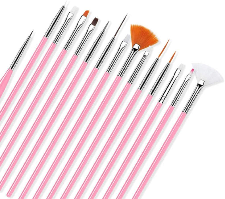 Digital Shoppy Nail Art Brush Tool Set - Pack of 15 Pieces (PINK) - digitalshoppy.in