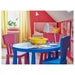"A blue IKEA Children's Chair for inside and outside playtime