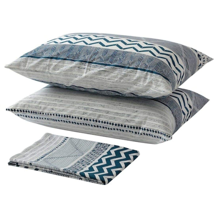 Blue and white cotton flat sheet and 2 pillowcase set from IKEA 40493887