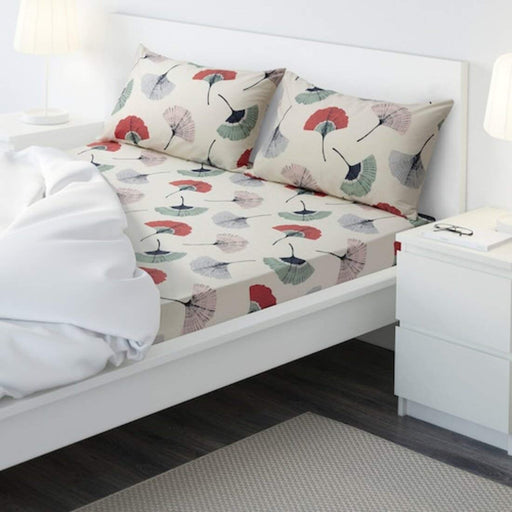White cotton flat sheet and 2 pillowcase set from IKEA on a bed  50493815