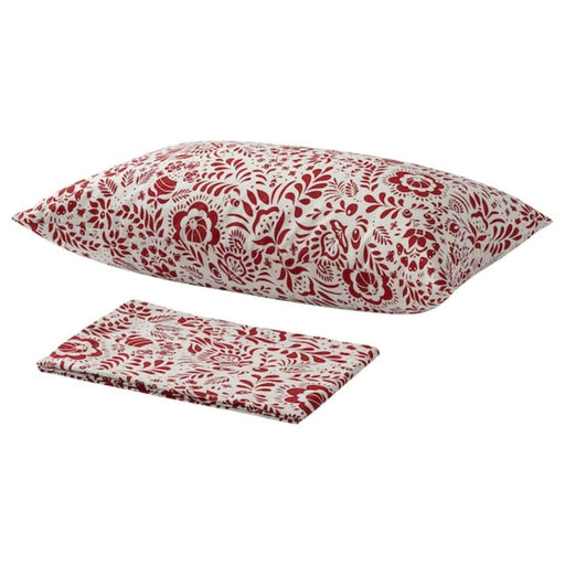 White-red cotton flat sheet and pillowcase from IKEA 50494283