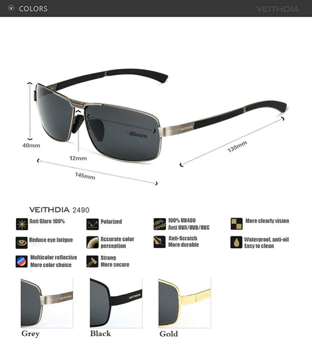 VEITHDIA Polarized Mens Sunglasses Aluminum Sun Glasses Eyewear  Accessories-2490