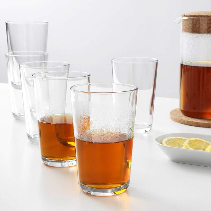 A set of clear glass tumblers from IKEA, ideal for everyday use.