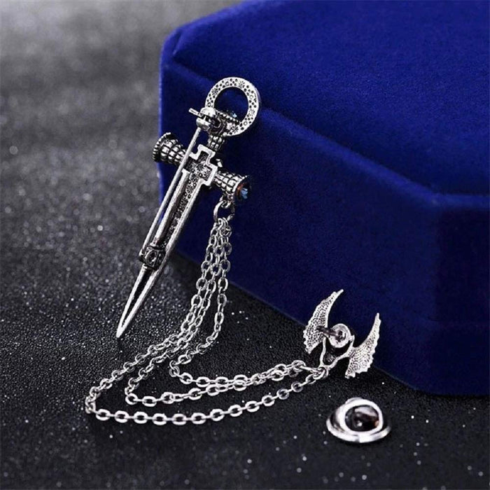 Digital Shoppy High-end Retro Style Crown Bird Tassel Chain Lapel Pin Angle Wings Badge Corsage Brooches for Suit Collar Jewelry Accessories for Men and Women