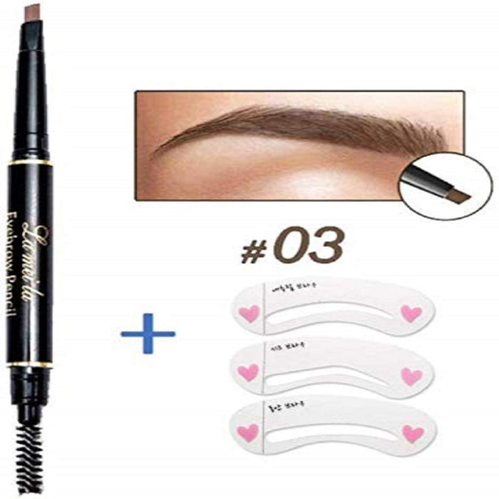 Digital Shoppy Lameila Eyes Make Up Double-head Eyebrow Enhancer Eyebrow Pencil (03) & 3 Pcs Reusable New Eyebrow Template Stencil Shaper