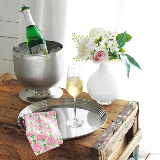 The glass features a long, slender stem and a tapered bowl that is perfect for holding champagne.