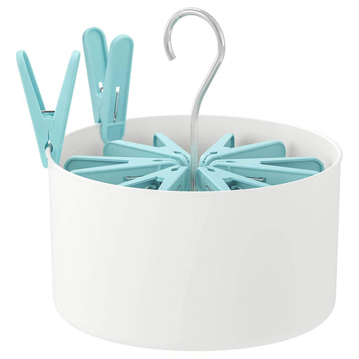 IKEA Peg Basket with 30 Clothes Pegs, in/Outdoor White, Blue - digitalshoppy.in