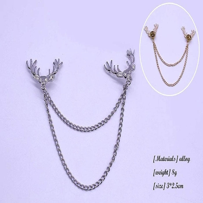 Digital Shoppy Retro Style Trendy Jewelry Deer Head Personalized Brooches Chain Collar Pins for Men and Women