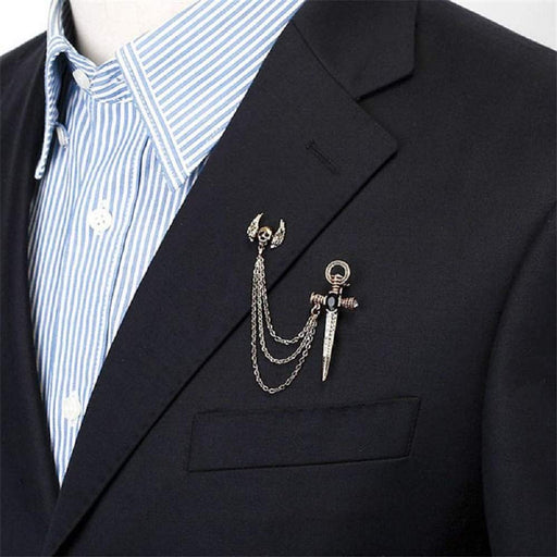 Digital Shoppy High-end Retro Style Crown Bird Tassel Chain Lapel Pin Angle Wings Badge Corsage Brooches for Suit Collar Jewelry Accessories for Men and Women