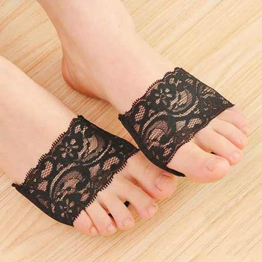 Digital Shoppy High Heel Shoes Cushion Lace Pads Anti Slip Forefoot Shock Absorption Pain Relief Half Foot Pad Insoles (Black) -2 Pieces