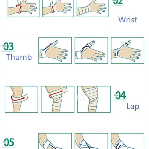 A person's hand wrapping a self-adhesive elastic bandage around their wrist.