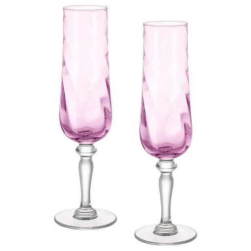 IKEA champagne glass with a clear glass stem and a rounded bowl that is slightly wider at the top. 