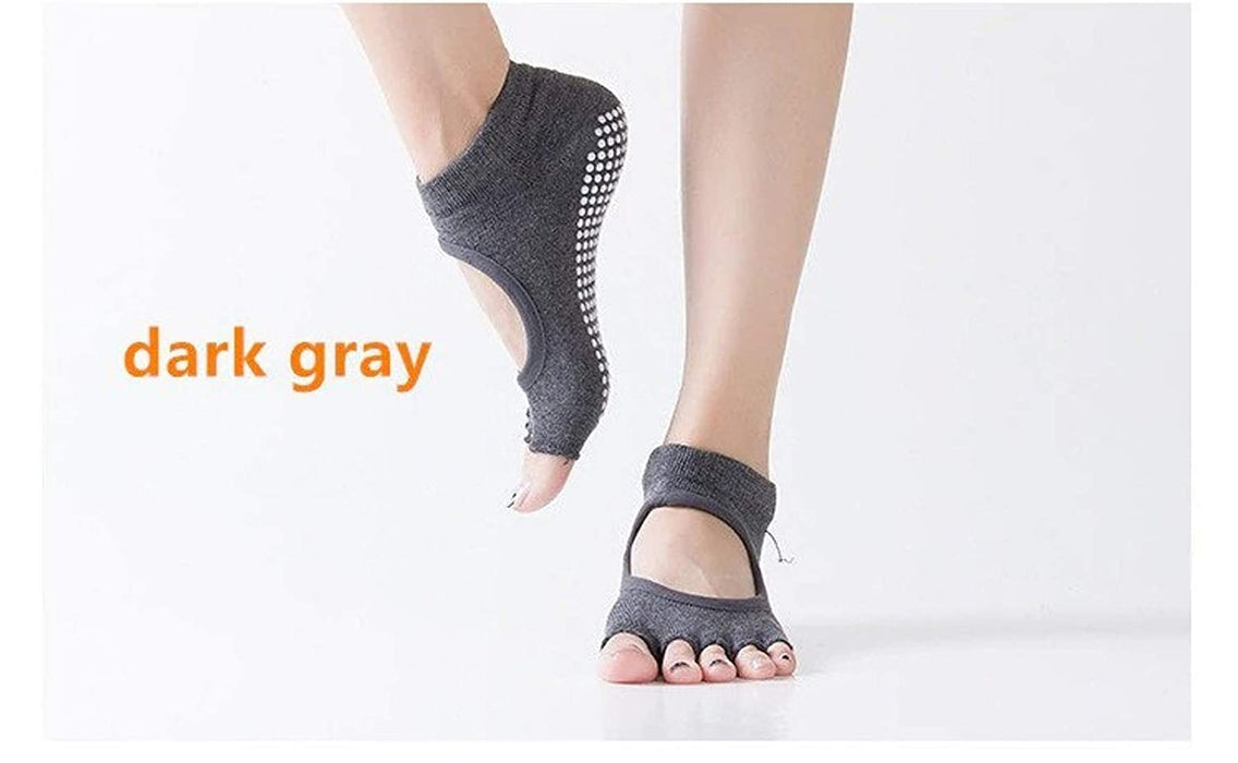 Digital Shoppy Women Yoga Backless Five Toe Anti-Slip Ankle Grip Socks 