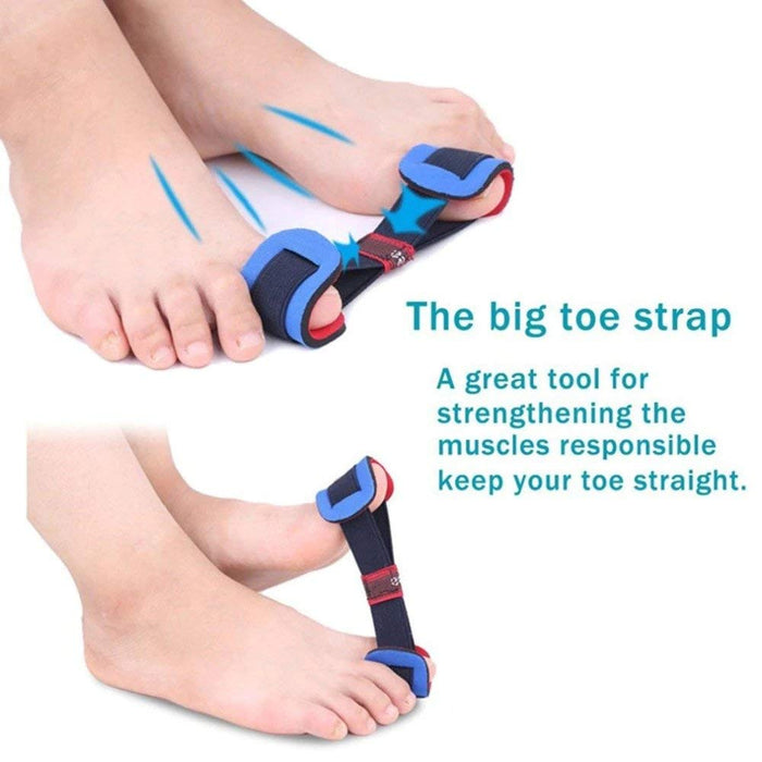 Resistance band big toe stretcher tool for foot flexibility."