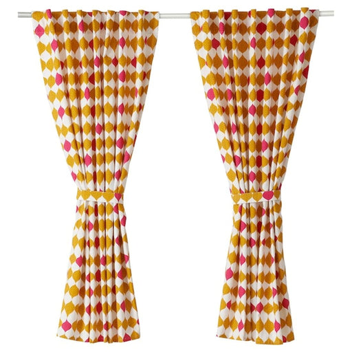 Yellow semi-sheer IKEA curtain with geometric design - 10522706