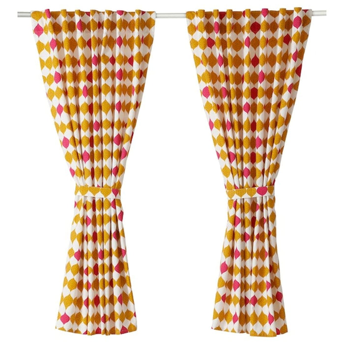Yellow semi-sheer IKEA curtain with geometric design - 10522706