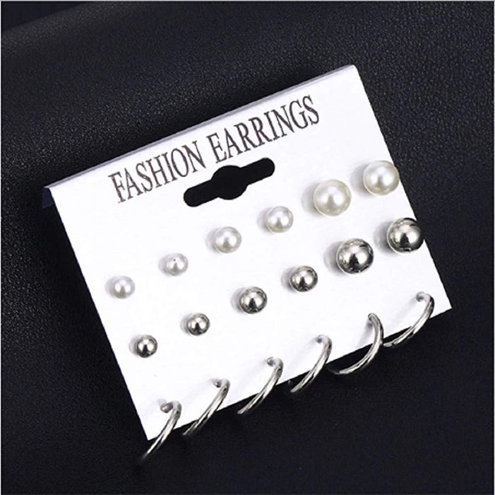 Digital Shoppy Simulated Pearl Fashion Stylish Jewelry Stud Earrings For Women/Girls - 9 Pairs--FREE SHIPPING - digitalshoppy.in