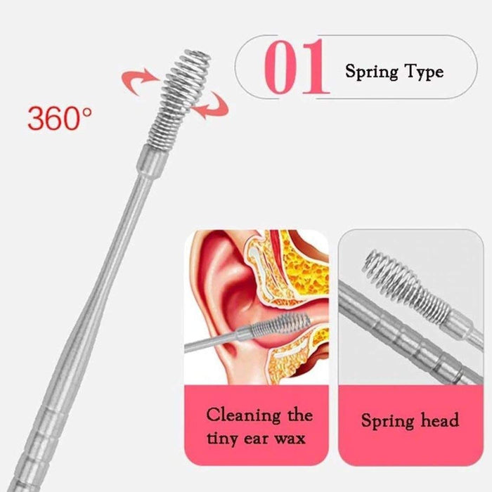 Digital Shoppy 6 Pcs Ear Wax Removal Ear Picking Spoon Set Ear Care Cleaning Earpicks With Storage Case Stainless Steel Tools Kit