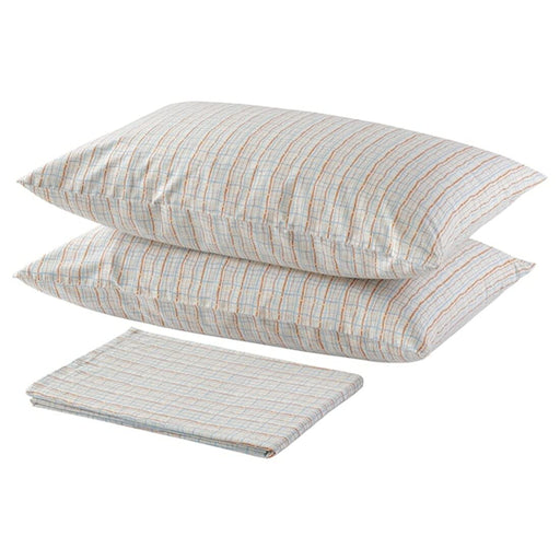 Orange and blue chekered cotton flat sheet and 2 pillowcase set from IKEA 905.075.42