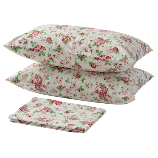 Red and white cotton flat sheet and 2 pillowcase set from IKEA 00494308