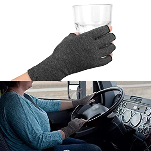 "Arthritis gloves with open fingers and compression therapy for joint pain."