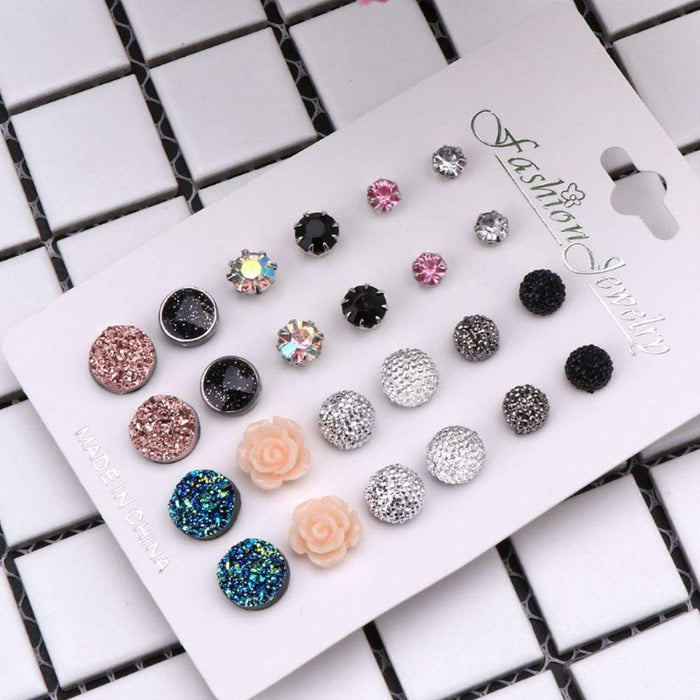 12 Pairs Fashion Jewlery Crystal earrings studs