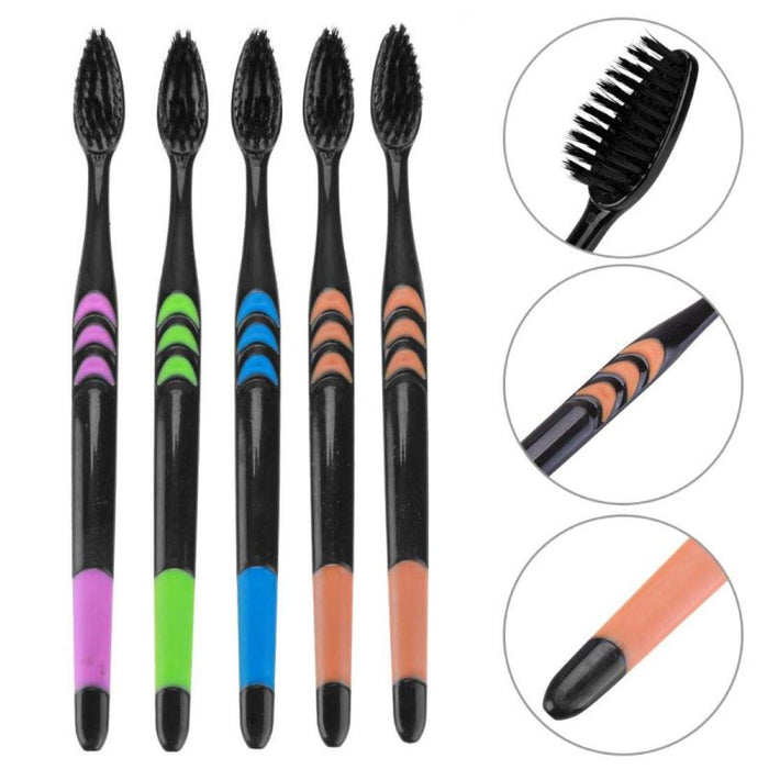 Digital Shoppy 10 Pcs Non-slip Handle Tooth Brush Bamboo Charcoal Ultra Soft Tooth Brush (Random Color)