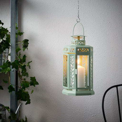 Hanging IKEA Lantern - A lantern with a chain for hanging, made of metal with glass panels.60483547
