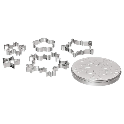 Five pastry cutters with tin set from IKEA on a white background 90432066