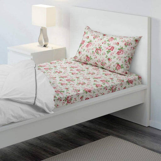 White cotton flat sheet and pillowcase from IKEA on a bed 60494310