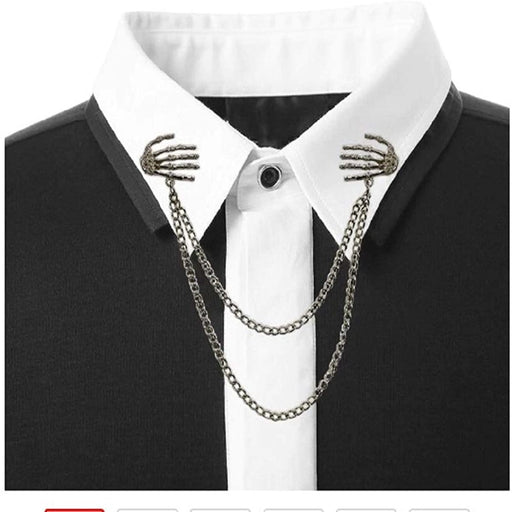 Digital Shoppy Double Layering Chain Retro Punk Skull Hand Brooches Collar Pins for Men and Women Shirts Suit